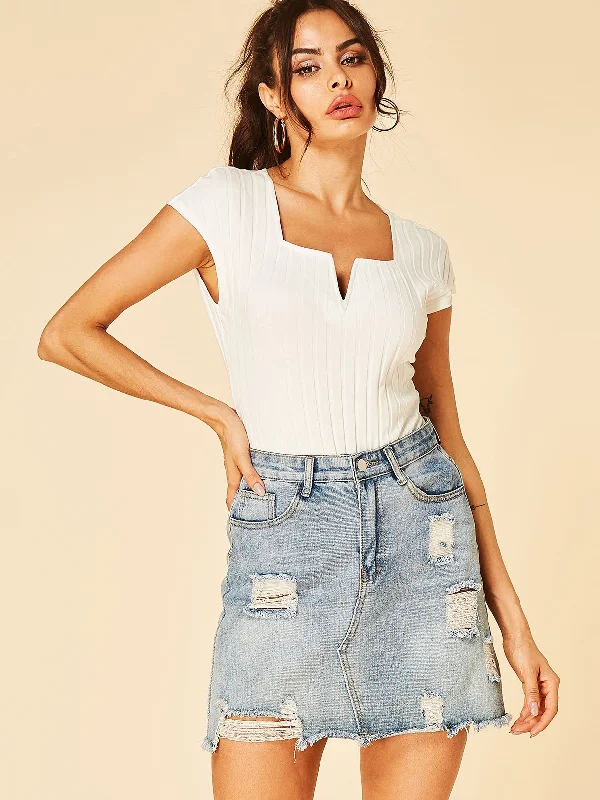 Weekend Savings Sensation Wholesale Square Neck Short Sleeve White T-Shirts