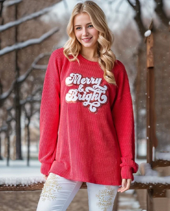 Massive Deals Merry & Bright Long Sleeve Rib Top