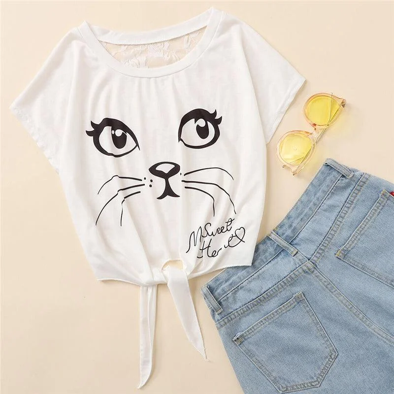 Special Promotion KITTEN FACE & LOTS OF LACE CROPPED TOP