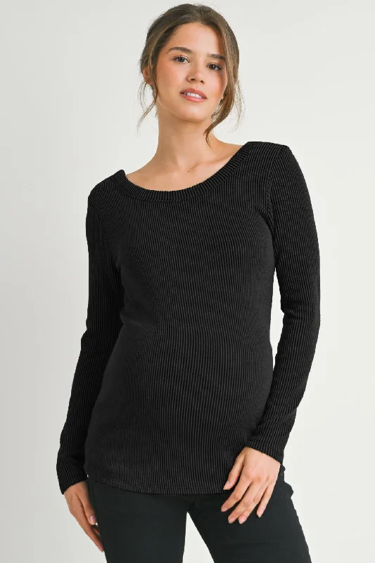 Final Clearance Ribbed Long Sleeve Scoop Neck Maternity Top