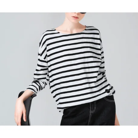 Price Cut STRIPE PRINTED LOOSE BASE CASUAL LONG SLEEVE O-NECK WOMENS TOP