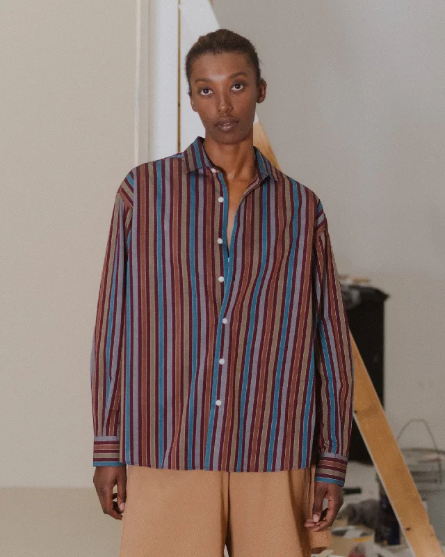 Weekend Wonders Await! Claude Shirt - Organic Cotton - Maroon Multi Stripe