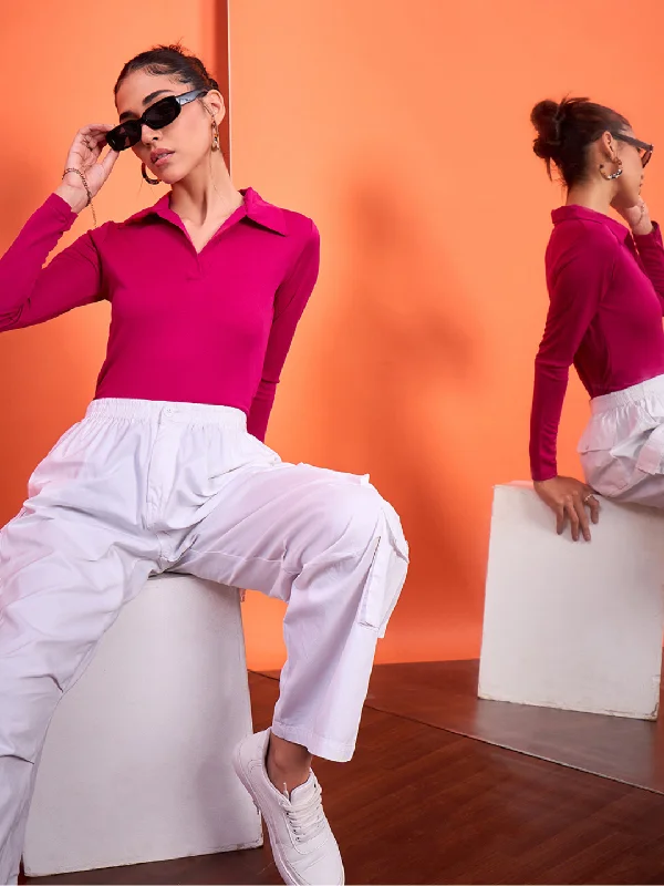 Quick Sale Stretchable Cotton Full Sleeve Collared Top