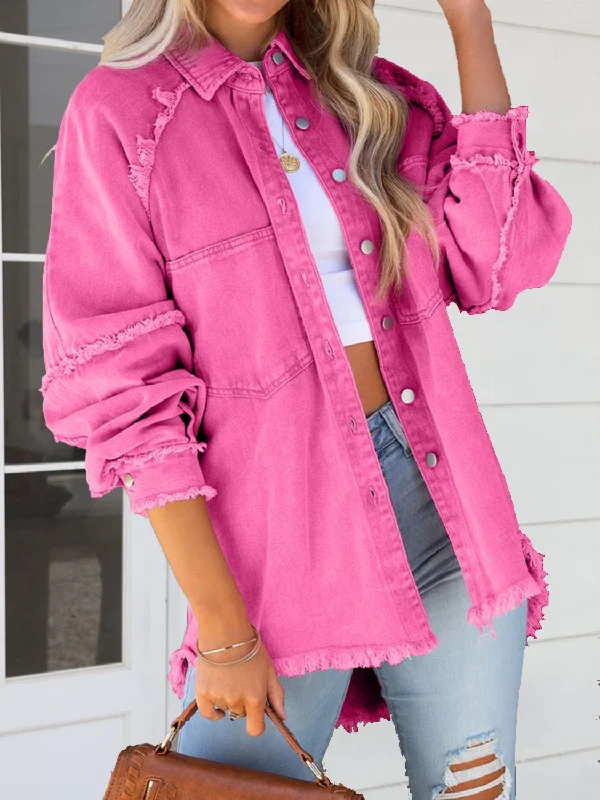 Today’s Deal Button Down Raw Hem Denim Jacket