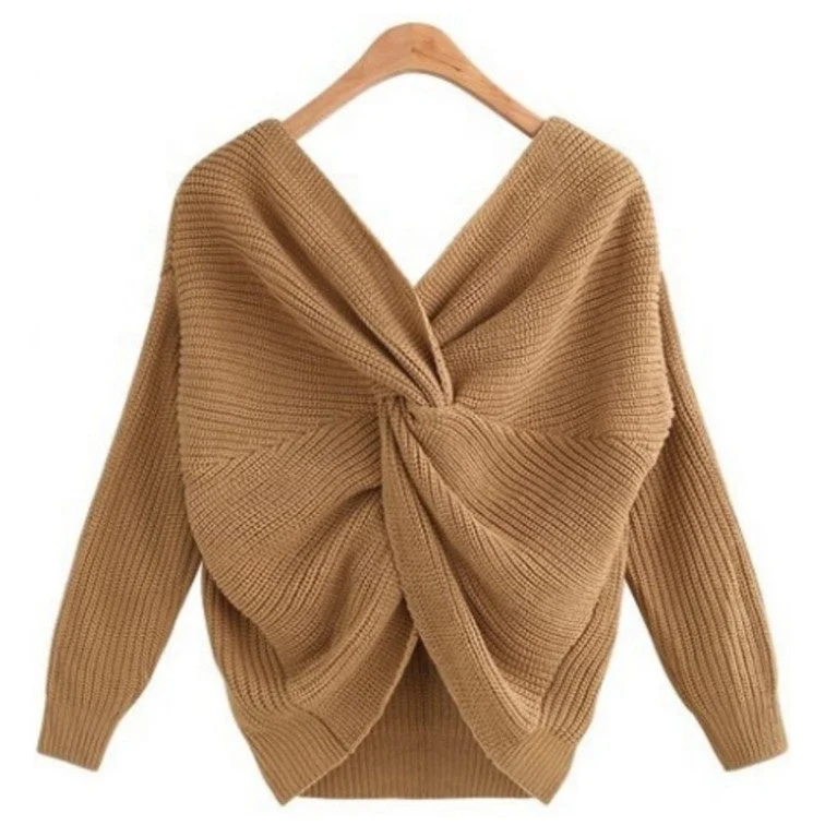 Your Weekend, Your Savings V-Neck Halter Sweater Irregularly Cross-Knotted Knit On Both Sides Your Weekend, Your Savings V-Neck Halter Sweater Irregularly Cross-Knotted Knit On Both Sides