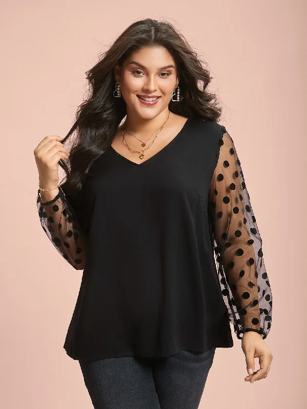 Extra Discounts Polka Dot Sheer Mesh Sleeve Spliced Blouse