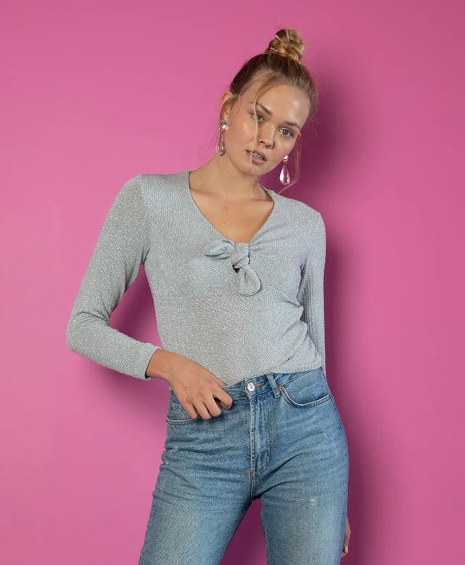 Weekend Bargains to Relish Silver Tie Lurex Jersey Top