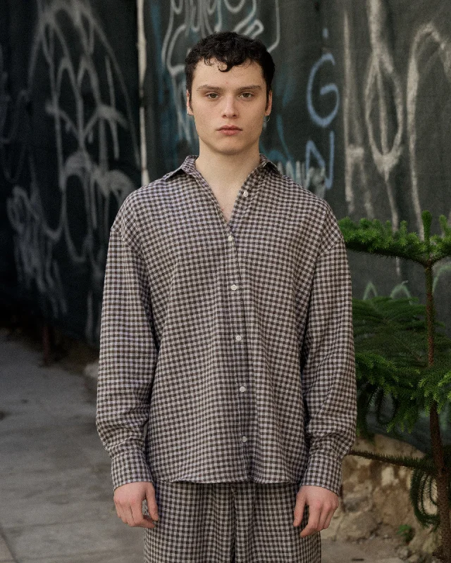 Great Deal Loose Ole Shirt - Organic Cotton Flannel - Brown Grey Flannel