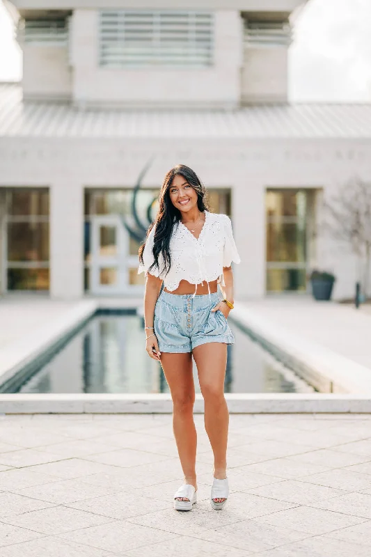 Early Bird Discount Lilibet Eyelet Top - Ivory