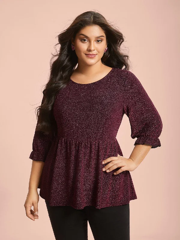Price Drop Crew Neck Luxe Ruffle Gathered Blouse