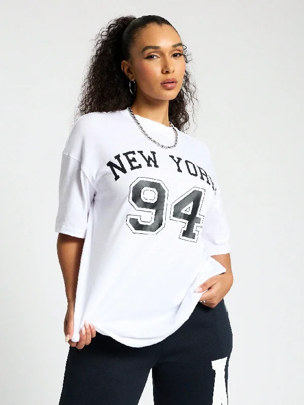 Year-End Sale SUMWON WOMEN New York 94 Front Graphic Print Drop Shoulder Oversized T-Shirt