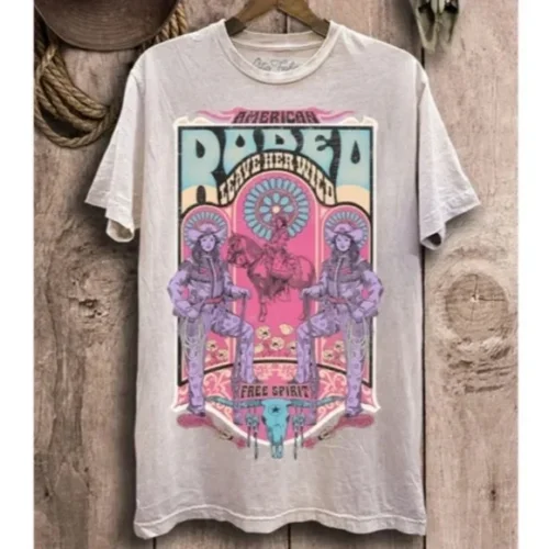 Super Deal Vintage White Mineral Wash Leave Her Wild Rodeo Western Oversized Graphic Tee