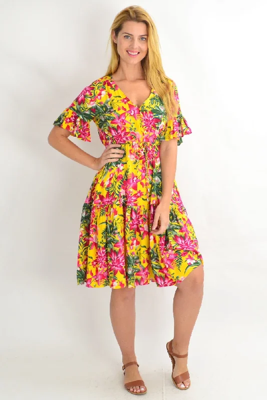 Bargain Bin Yellow Frilly Orchid Tunic Dress