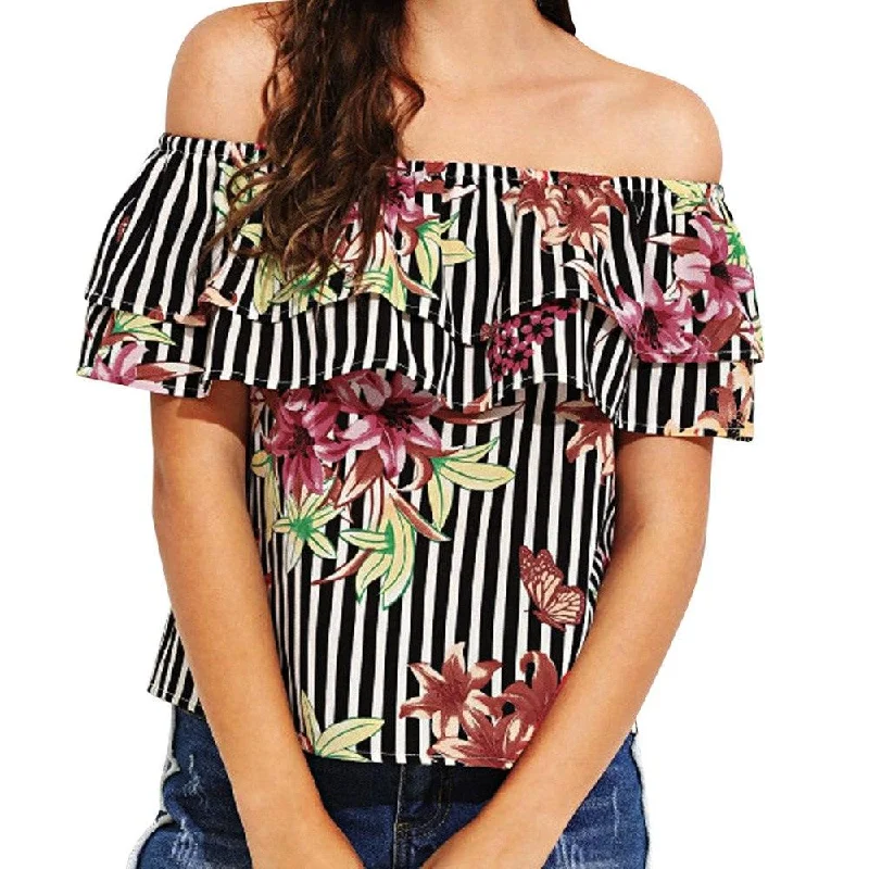 Value Pack FLORA’S FLORAL STRIPE RUFFLED TOP
