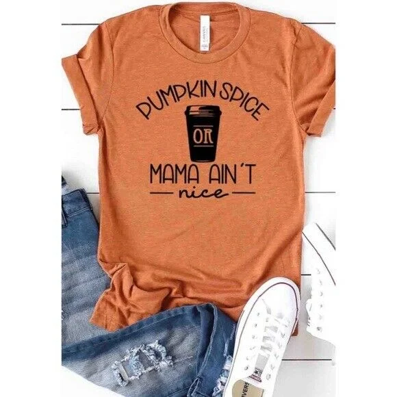Act Now Heather Autumn Pumpkin Spice Mama Coffee Tee T-Shirt Graphic Womens Casual