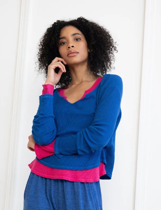 Super Sale Blue Scoop Slit Top