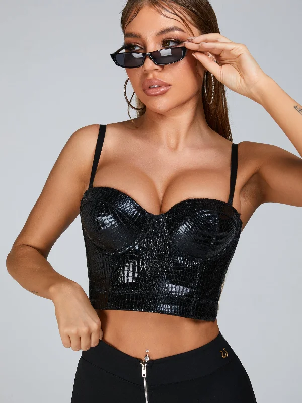 Final Clearance ZASUWA Female Faux Leather Corset Sports Bras