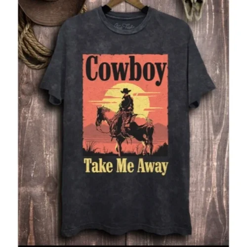 Loyalty Reward Black Vintage Mineral Wash Cowboy Take Me Away Western Graphic Oversized Tee
