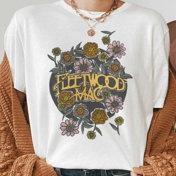Today Only White Fleetwood Mac Stevie Nicks Floral Bella Canvas Relaxed Music Band Boho Tee