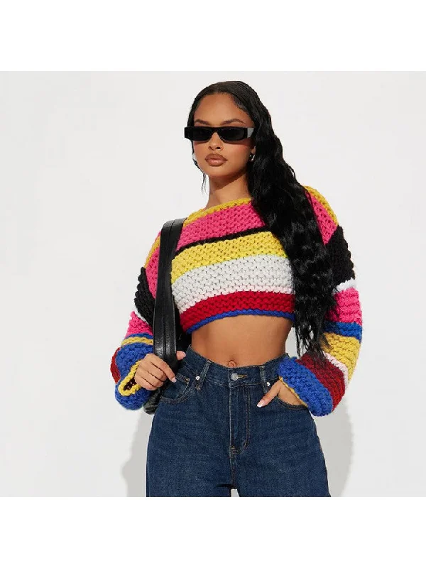 Year-End Sale Colorblock Striped Loose Cropped Sweater