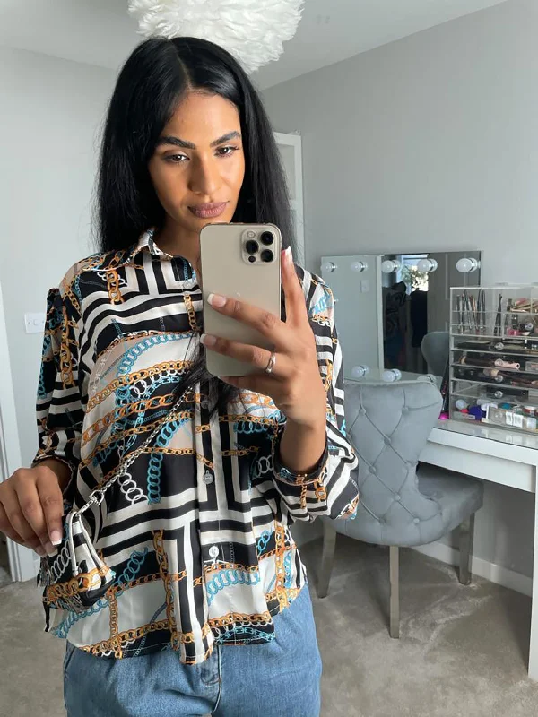 Fantastic Deals CHAIN PRINT BLOUSE & PURSE BLACK