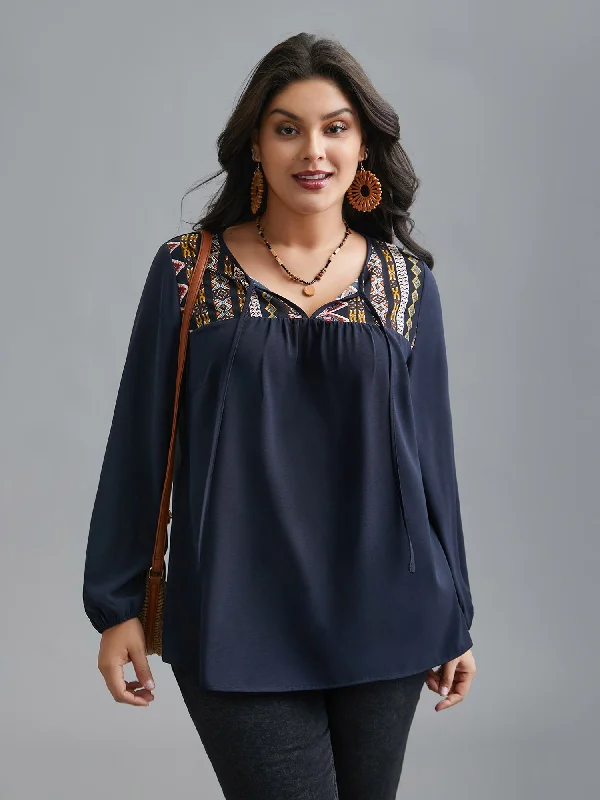 Mega Sale Bandana Print Patchwork Ties Blouse