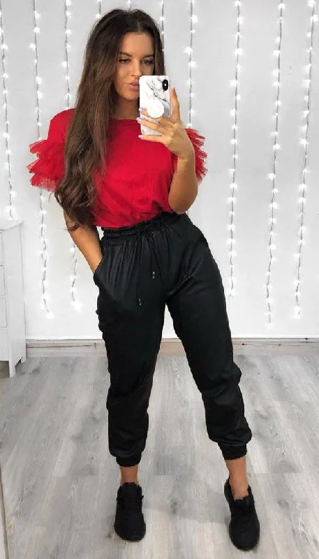 Discount Days Tulle Puff Frill Sleeved T-Shirt In Red