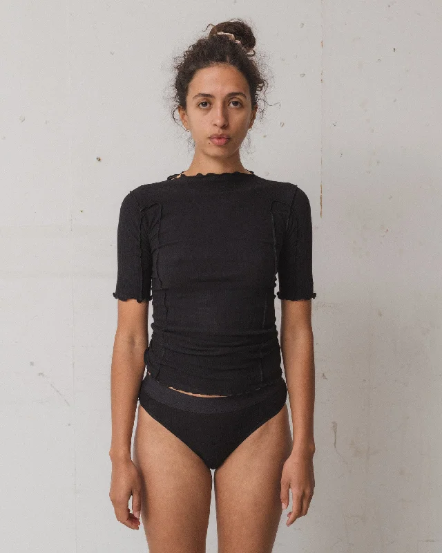 Season Finale Sale Omato 3/4 Tee Shirt - Organic Cotton Rib - Black