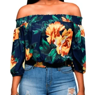 NAVY W/ GOLD FLOWERS