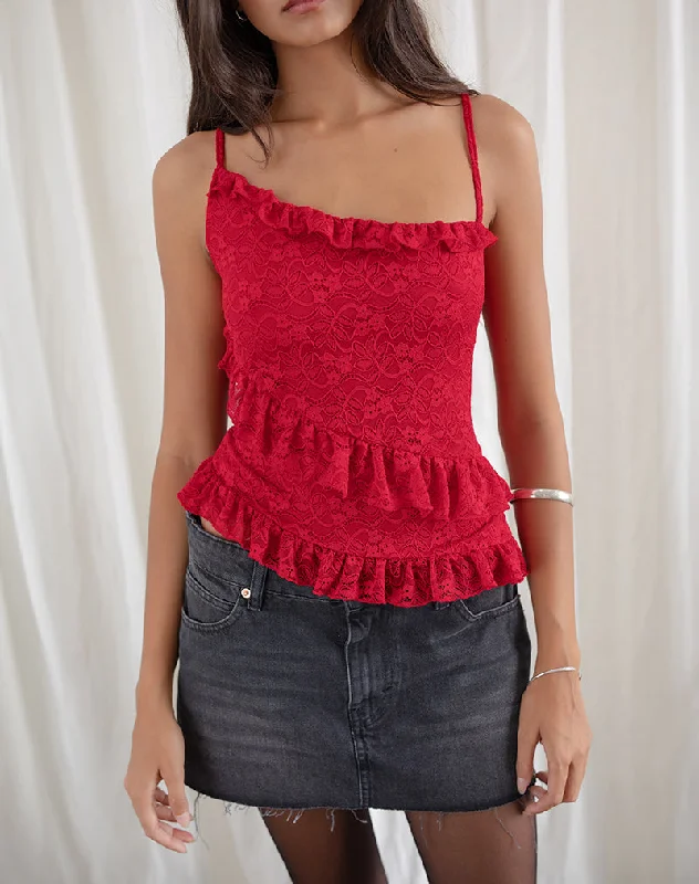 Major Savings Octavia Asymmetric Cami Top in Lace Red