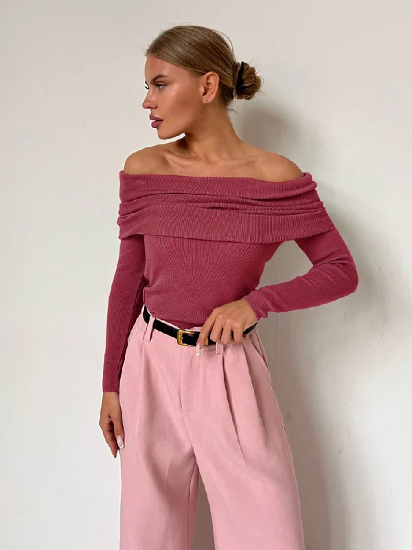 Special Offer Plain Color Ruched Off Shoulder Pullover
