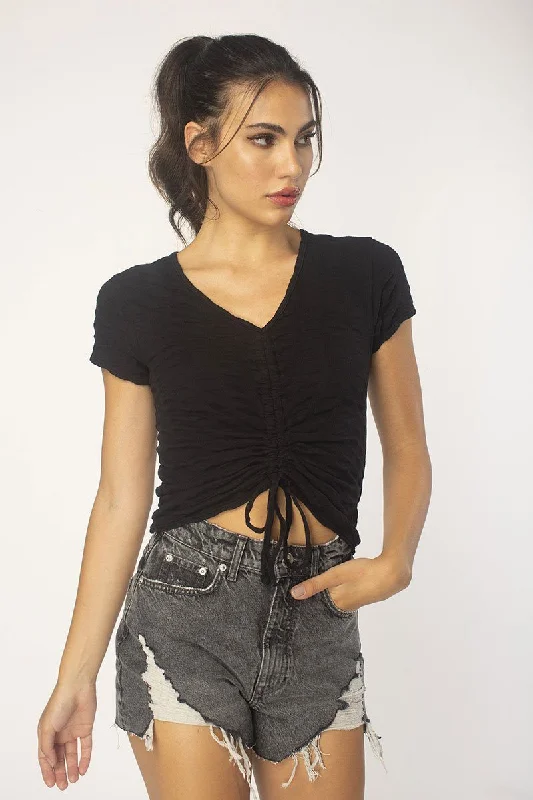 Weekend Savings Fiesta Black Ruched Front Top