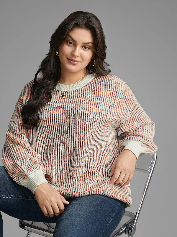 Last Chance Round Neck Texture Contrast Heather Pullover