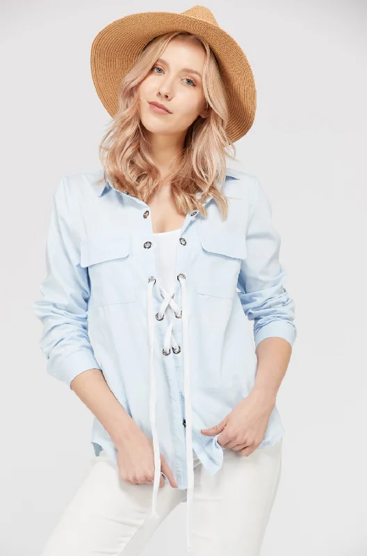 Hurry In Women's Lace Up Blouse Top