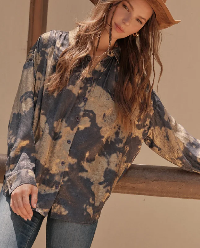 Reduced Rates Metallic Button Down Top