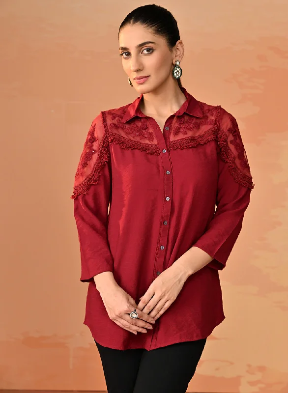 Big Discounts Samreen Maroon Embroidered Georgette Shirt for Women