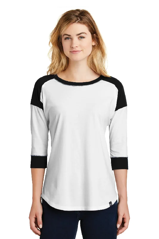 Shop and Save New Era Womens Heritage 3/4 Sleeve Crewneck T-Shirt - White/Black