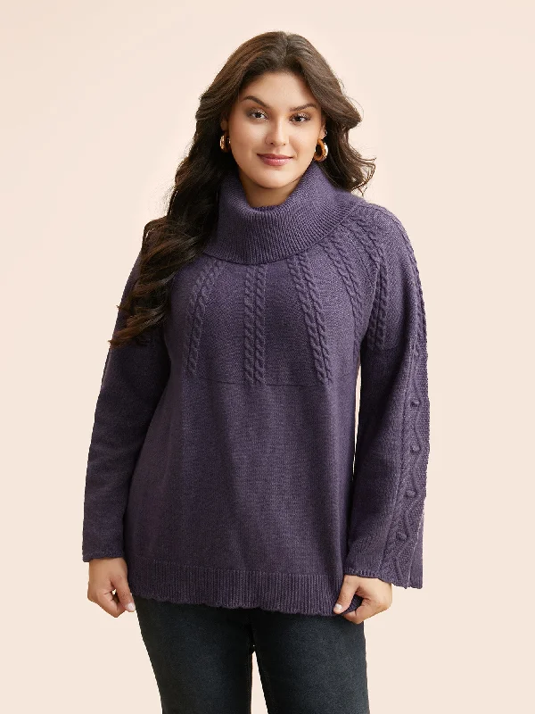 Limited Availability Turtleneck Texture Cable Knit Pullover