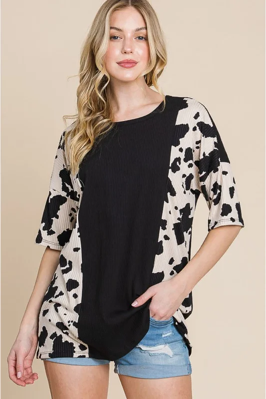 Midnight Madness BOMBOM Rodeo Love Ribbed Animal Contrast Tee