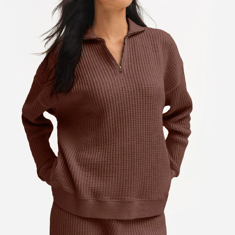 Now or Never Organic Waffle Collared Half-Zip Sweatshirt