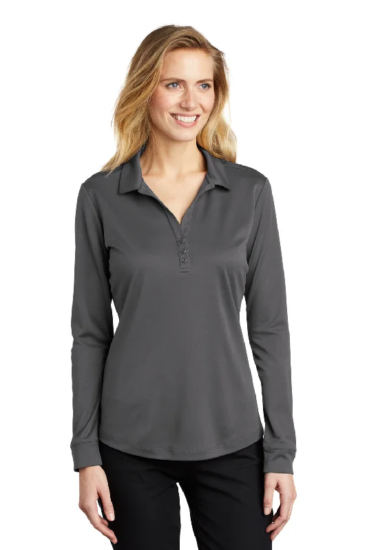 Online Deal Port Authority Womens Silk Touch Performance Moisture Wicking Long Sleeve Polo Shirt - Steel Grey Online Deal Port Authority Womens Silk Touch Performance Moisture Wicking Long Sleeve Polo Shirt - Steel Grey