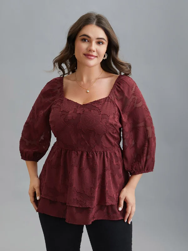 Factory Direct Sale Sweetheart Neckline Jacquard Layered Blouse