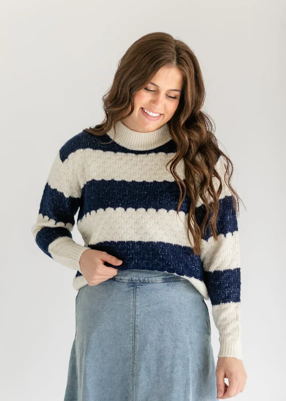Savings Soar This Weekend Iggy Scalloped Striped Crewneck Sweater