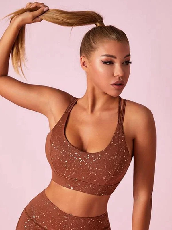 Clearance Sale ZASUWA Female Sports Bras Trendy Glossy Big U-neck Beautify Back Sports Bras