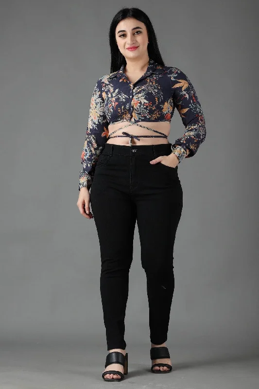 Final Markdown Black Floral Shirt Style Tie Around Top