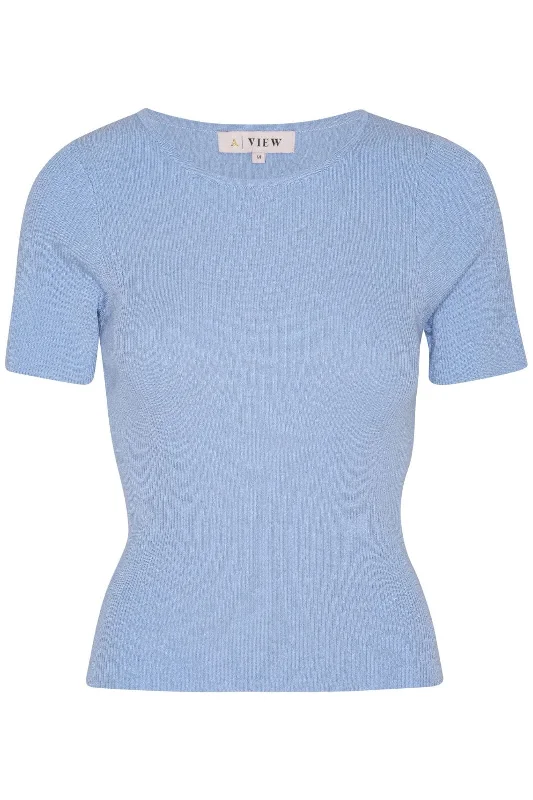 Limited Edition Forudbestilling - A-View - Rib Knit Short Sleeve Top - 282 Light Blue