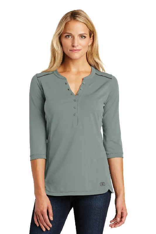 Fantastic Offers Ogio Womens Fuse Moisture Wicking 3/4 Sleeve Henley T-Shirt - Rogue Grey - Closeout