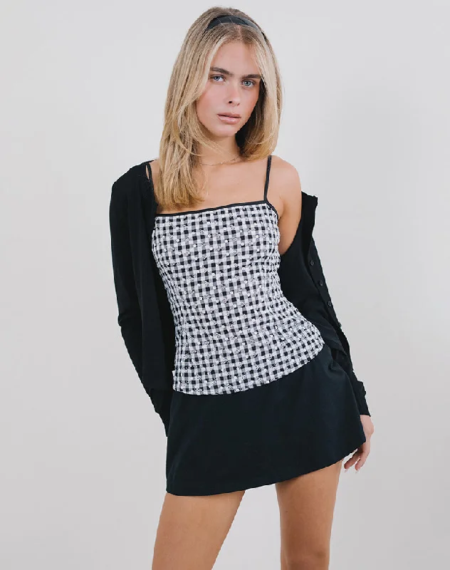 Shop and Save Jeiha Cami Top in Floral Gingham Black