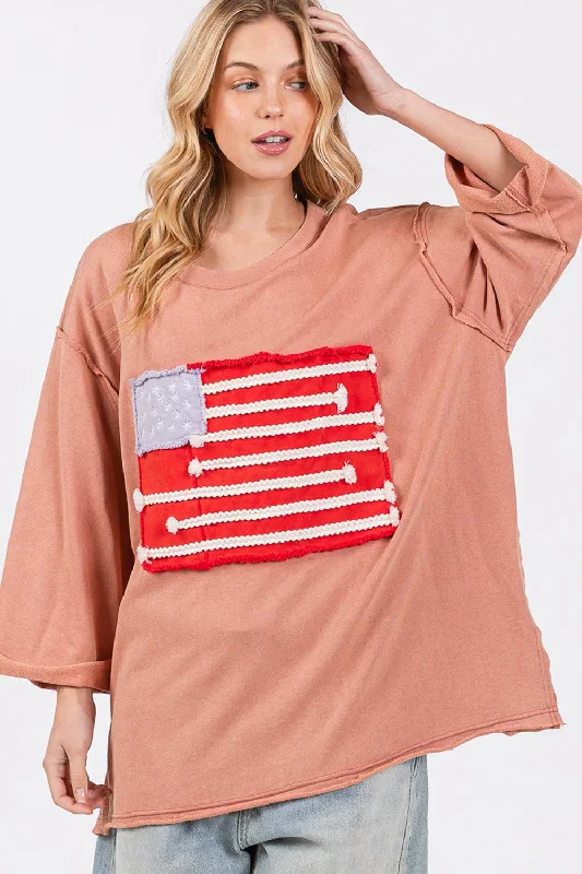 Special Price SAGE + FIG Full Size American Flag Patch Drop Shoulder T-Shirt