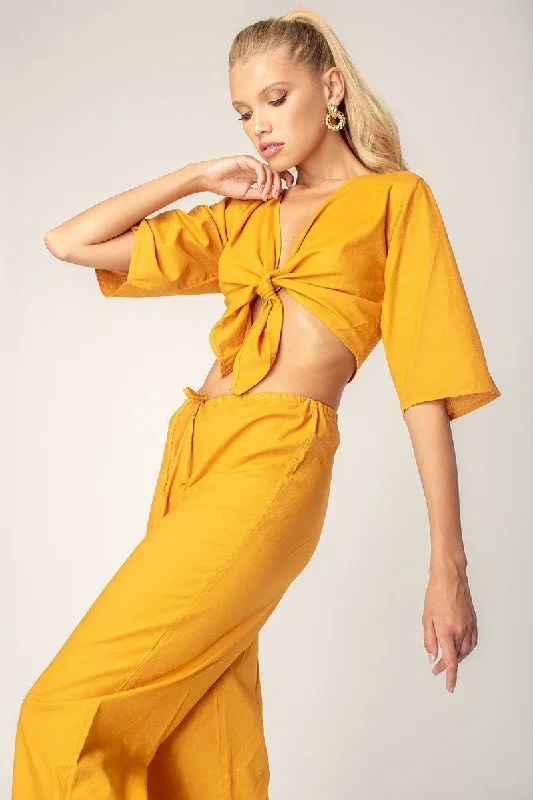 Weekend Deals That Wow Seed Tie Front Half Sleeve Linen Top
